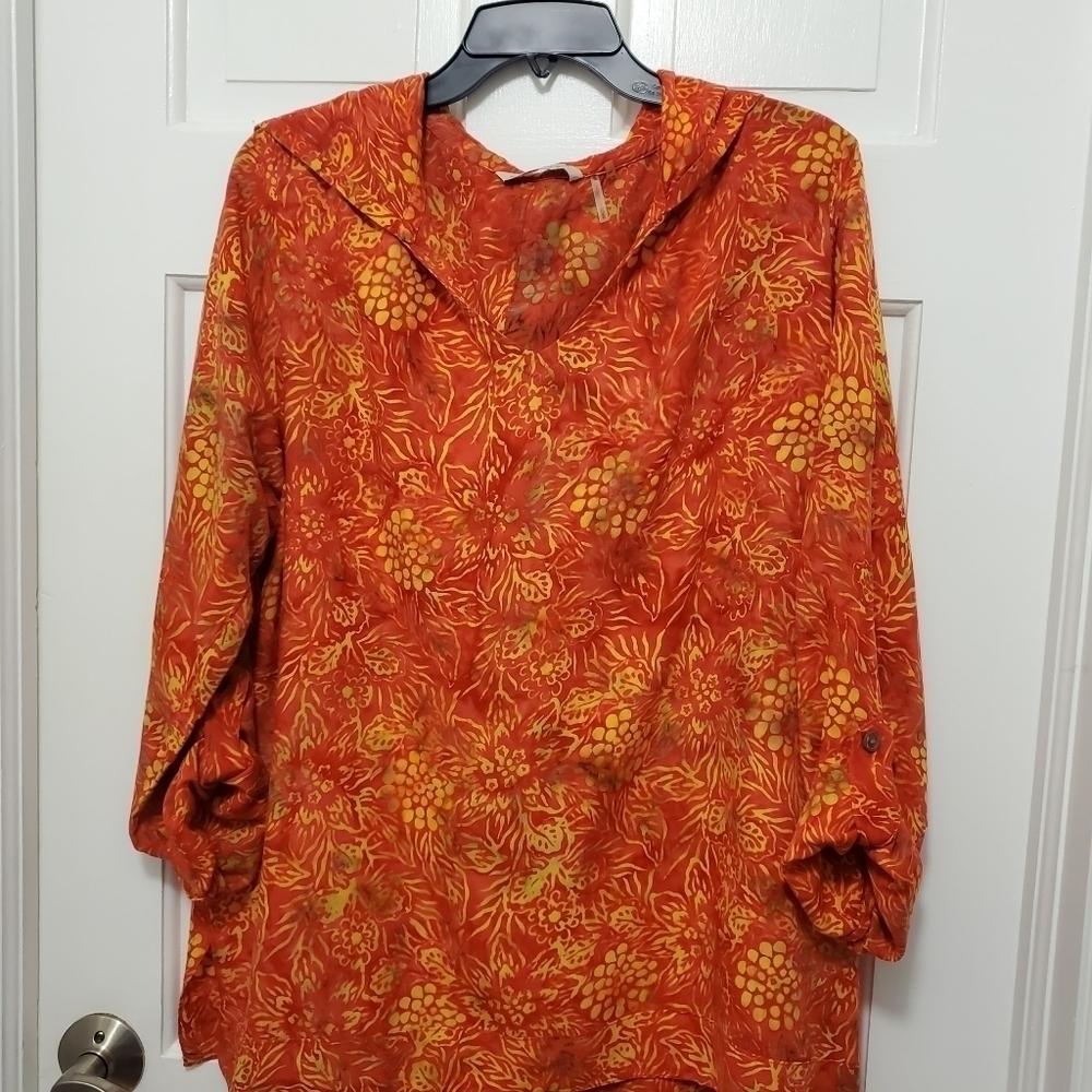 Soft Surroundings Orange Batik Hoodie 100% Rayon Tunic Size PL, colorful, comfy - Picture 9 of 11